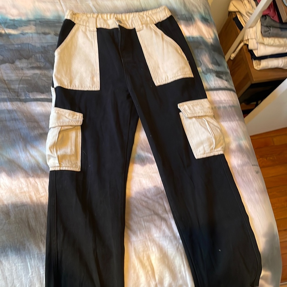 Black and white cargo utility pants